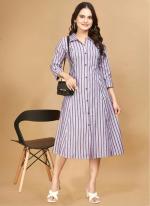 Cotton Purple Casual Wear Printed Readymade Gown